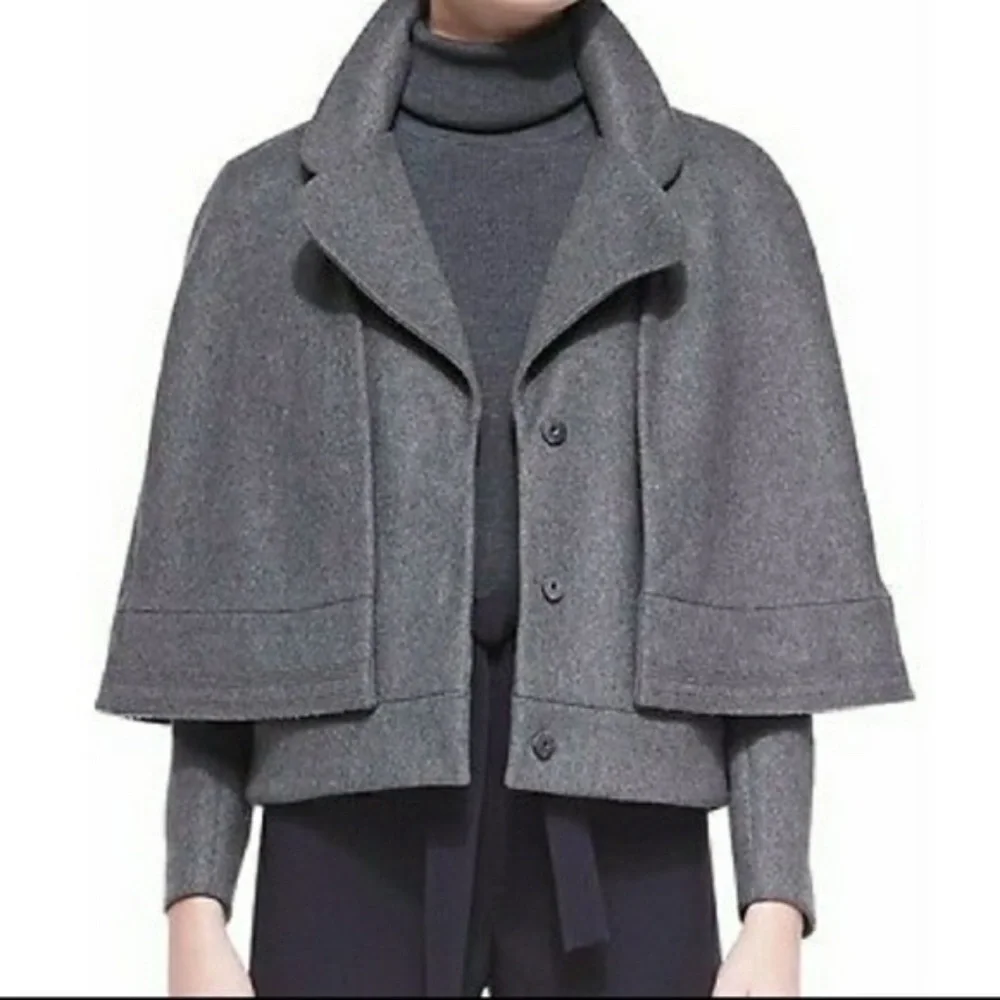 Tory Burch Jess Jacket in Grey Melange with Removable Cape Size 10
